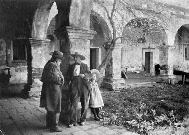 Charles Lummis at Mission San Juan Capistrano with daughter, Turbes, Los Californios Collection.