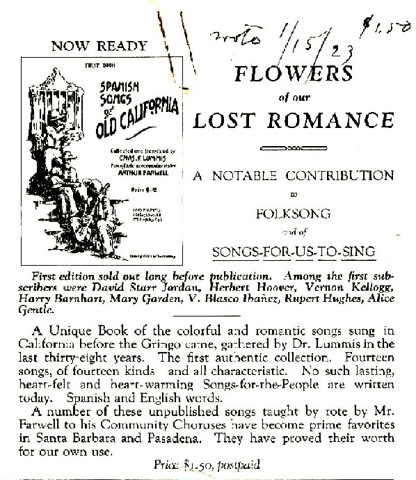 Promotional flyer, Los Californios Collection.