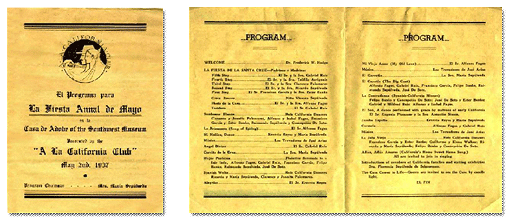 Casa de Adobe Fiesta Program, 1937.
                           From the Fages Collection. Now in Los Californios Collection.